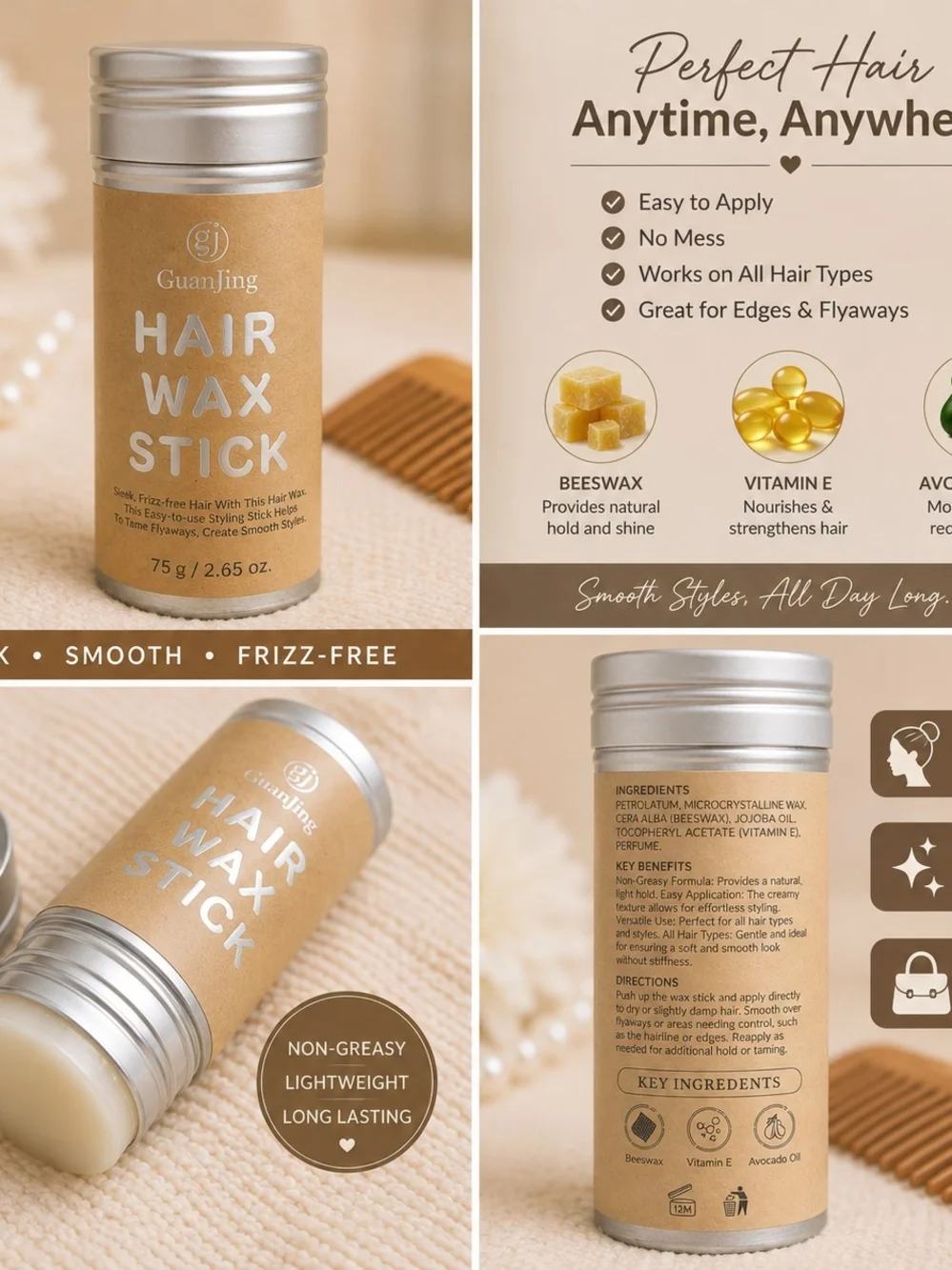 GuanJing Hair Wax Stick 2.65 oz – Flyaway & Edge Control